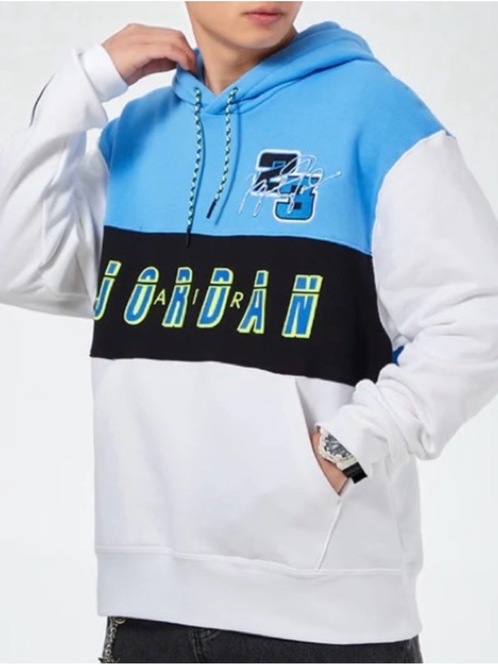 Jordan Blue, Black & White Colorblock Hoodie